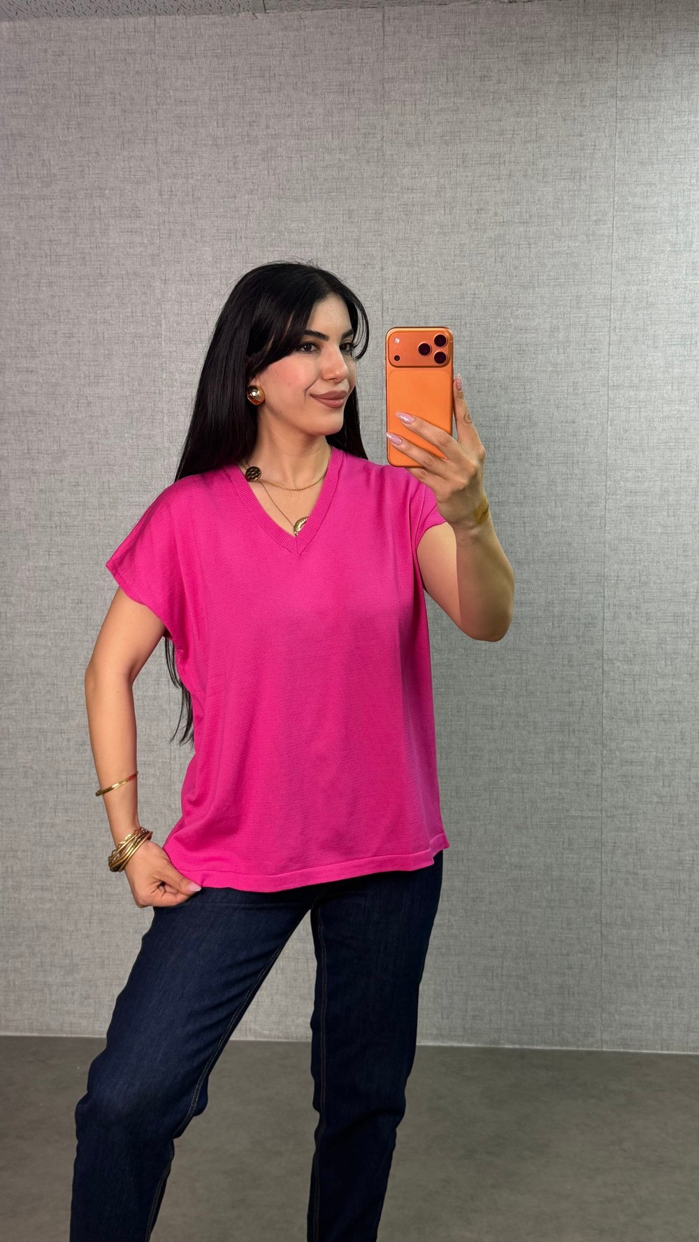 Peca Pembe V Yaka Merserize Bluz