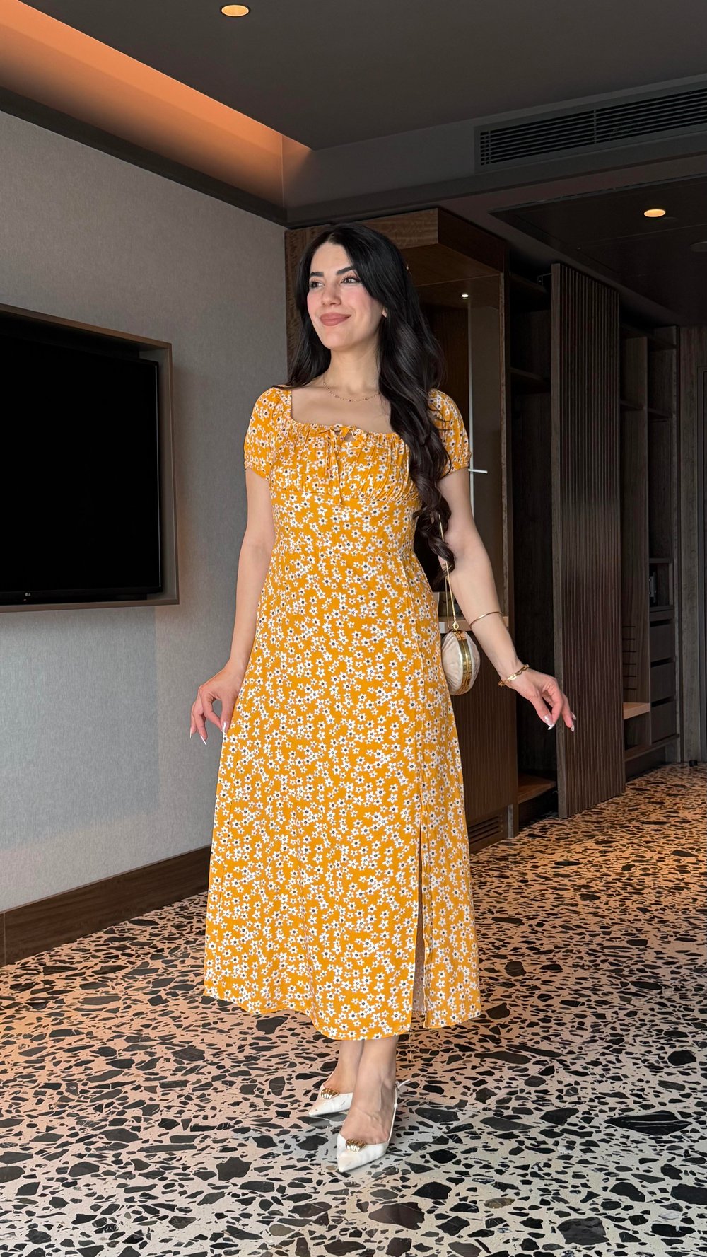 Penna Sarı Çiçek Desenli Elbise