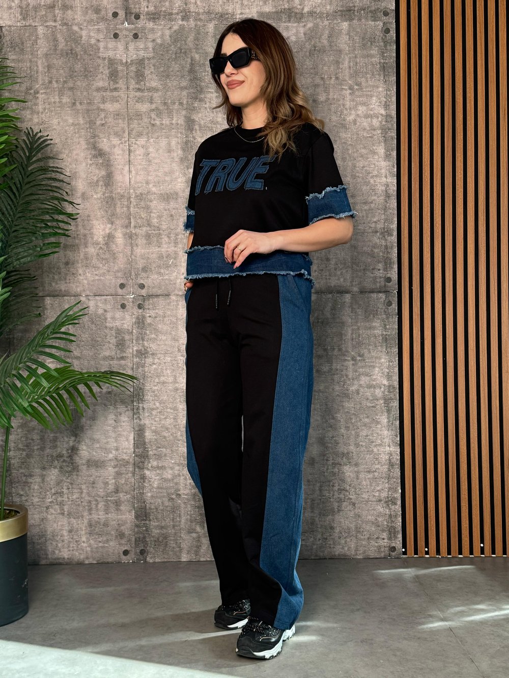 Rebeca Siyah Yazı Basklı Jean İkili Takım