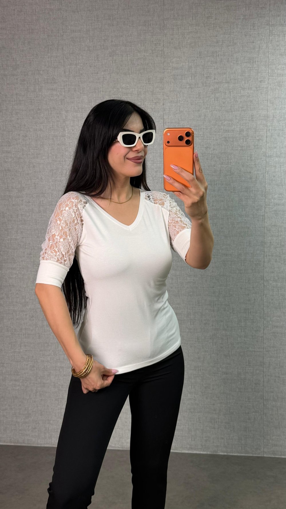 Rega Beyaz Reglan Kol Dantelli Kısa Kol Bluz