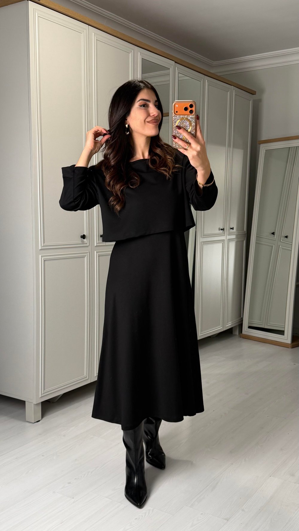 Renna Siyah Bluz Elbise Takım