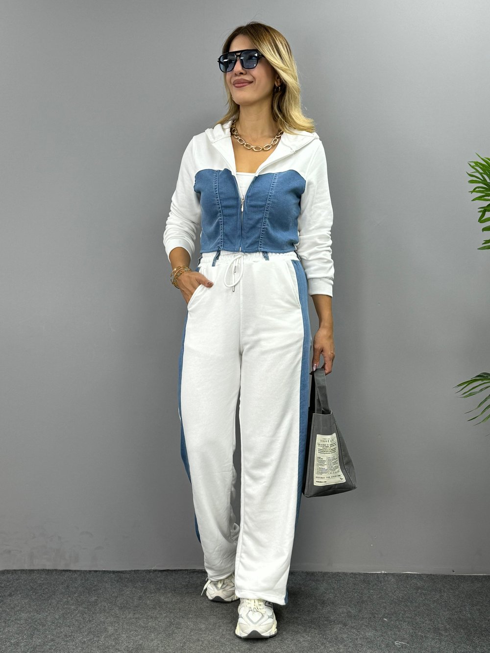 Rey Beyaz Tasarım Denim Detay 2'Lİ Takım