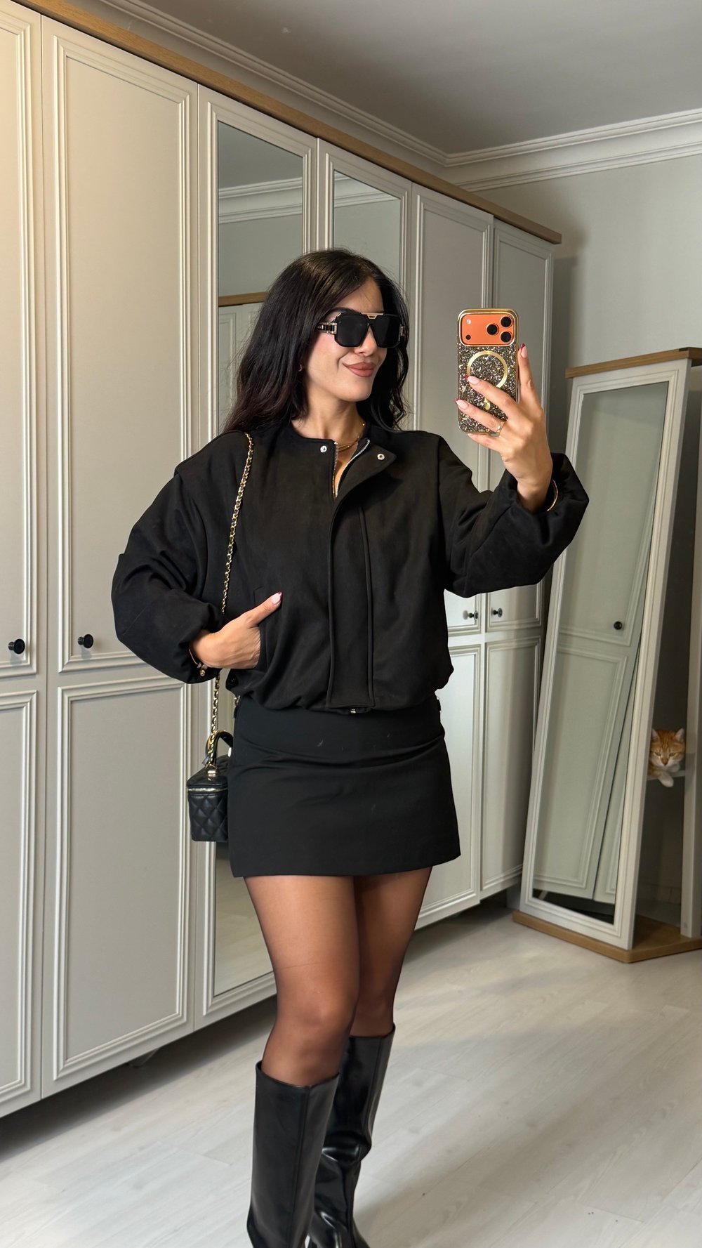 Risa Siyah Süet Bomber Ceket