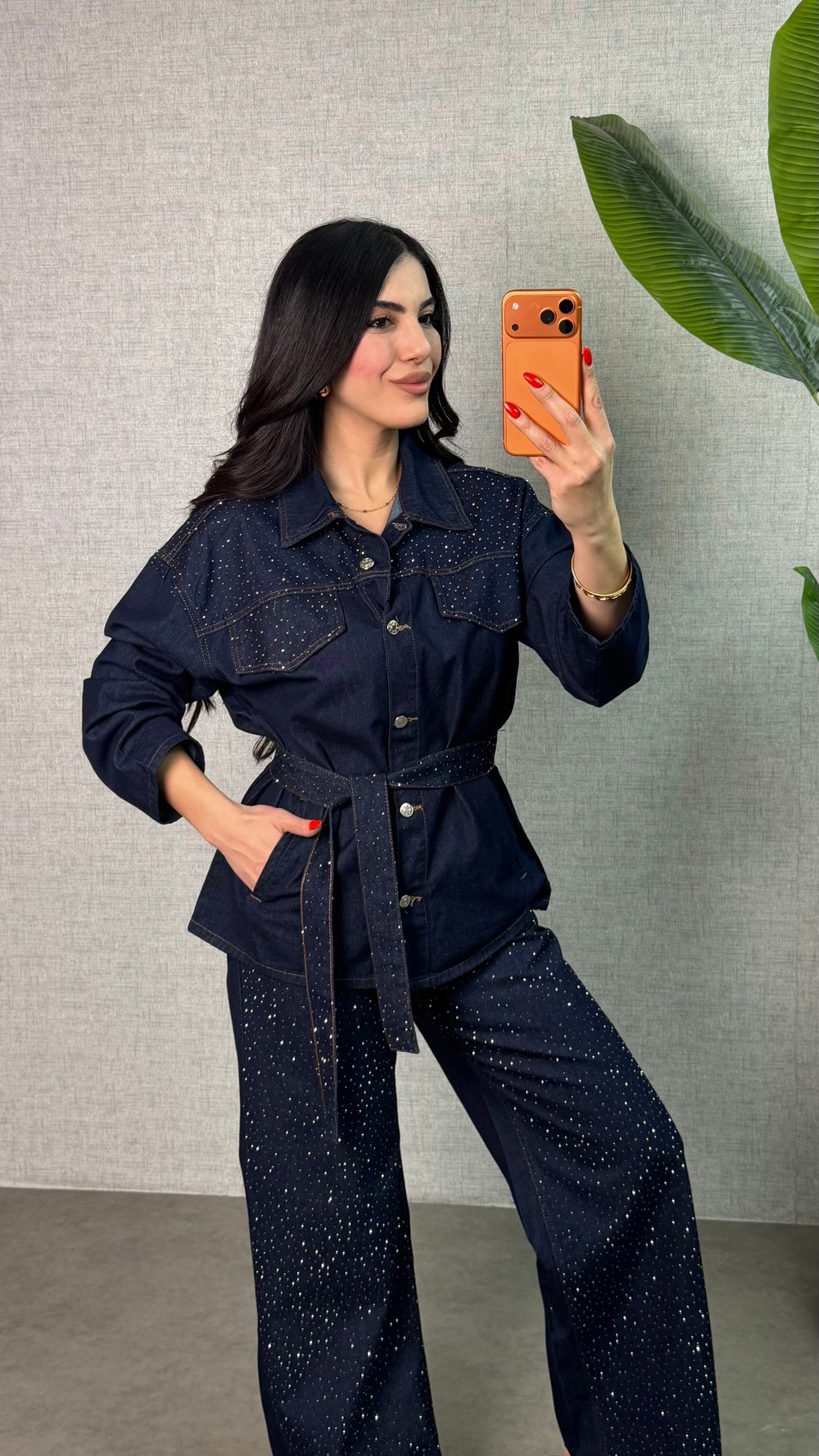 Russo Koyu Taşlı Denim İkili Takım