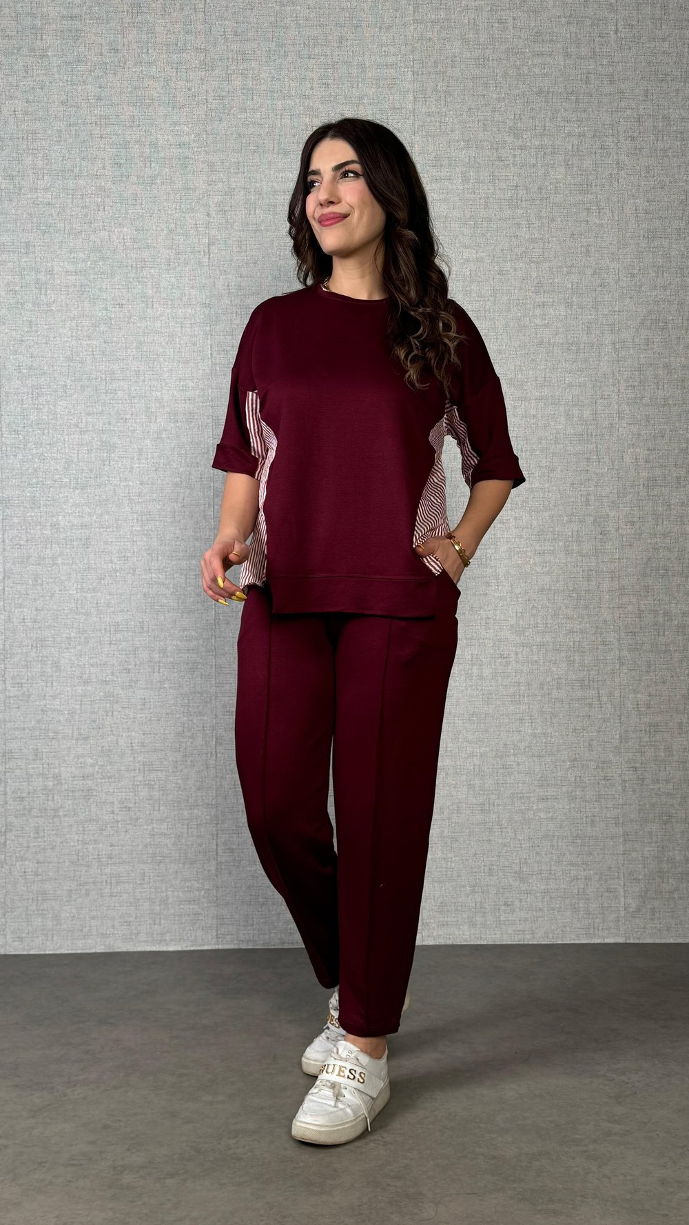 Senna Bordo Çizgili İkili Takım