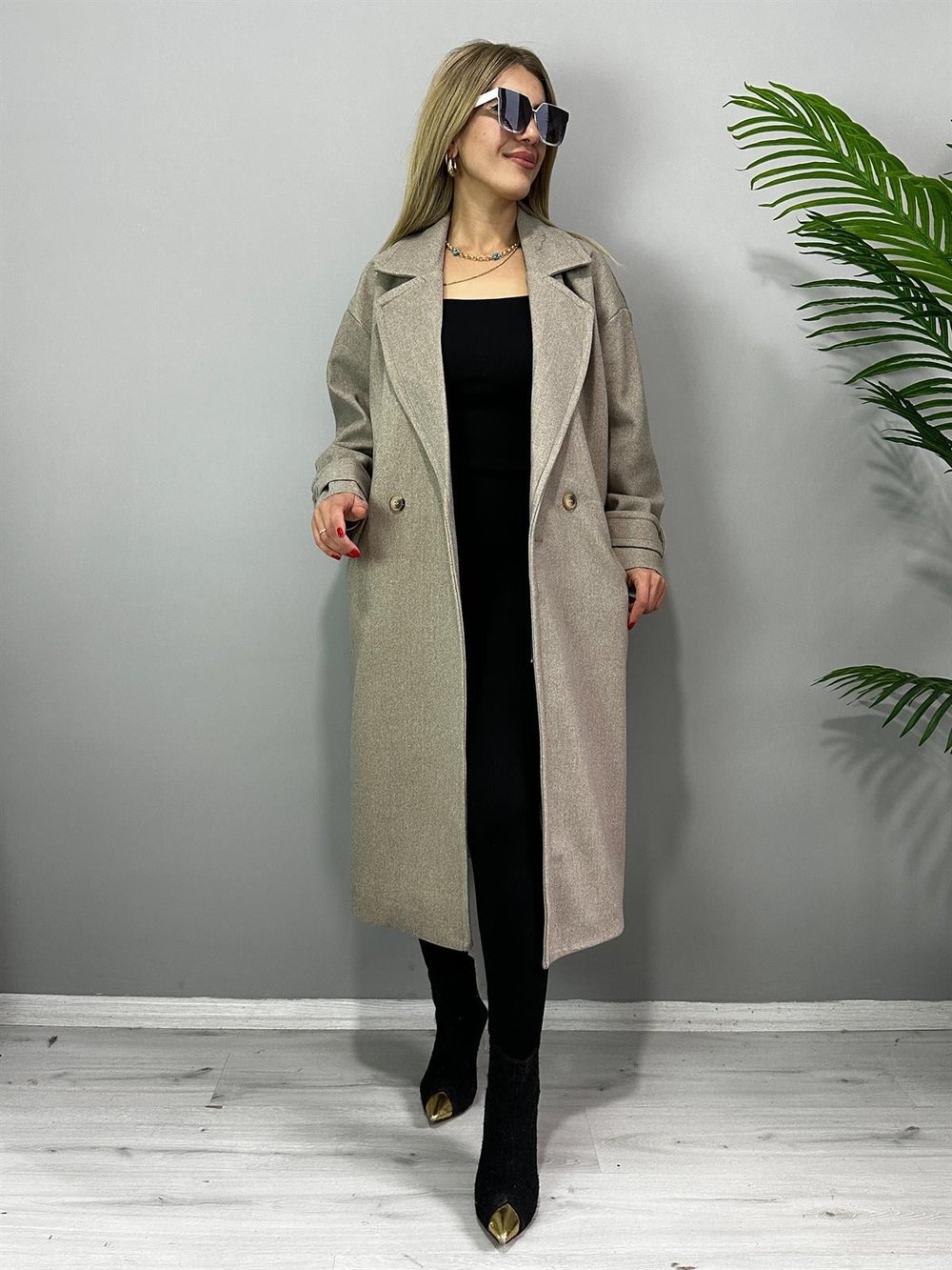 Shay Vizon Oversize İçi Astarlı Kaşe Kaban