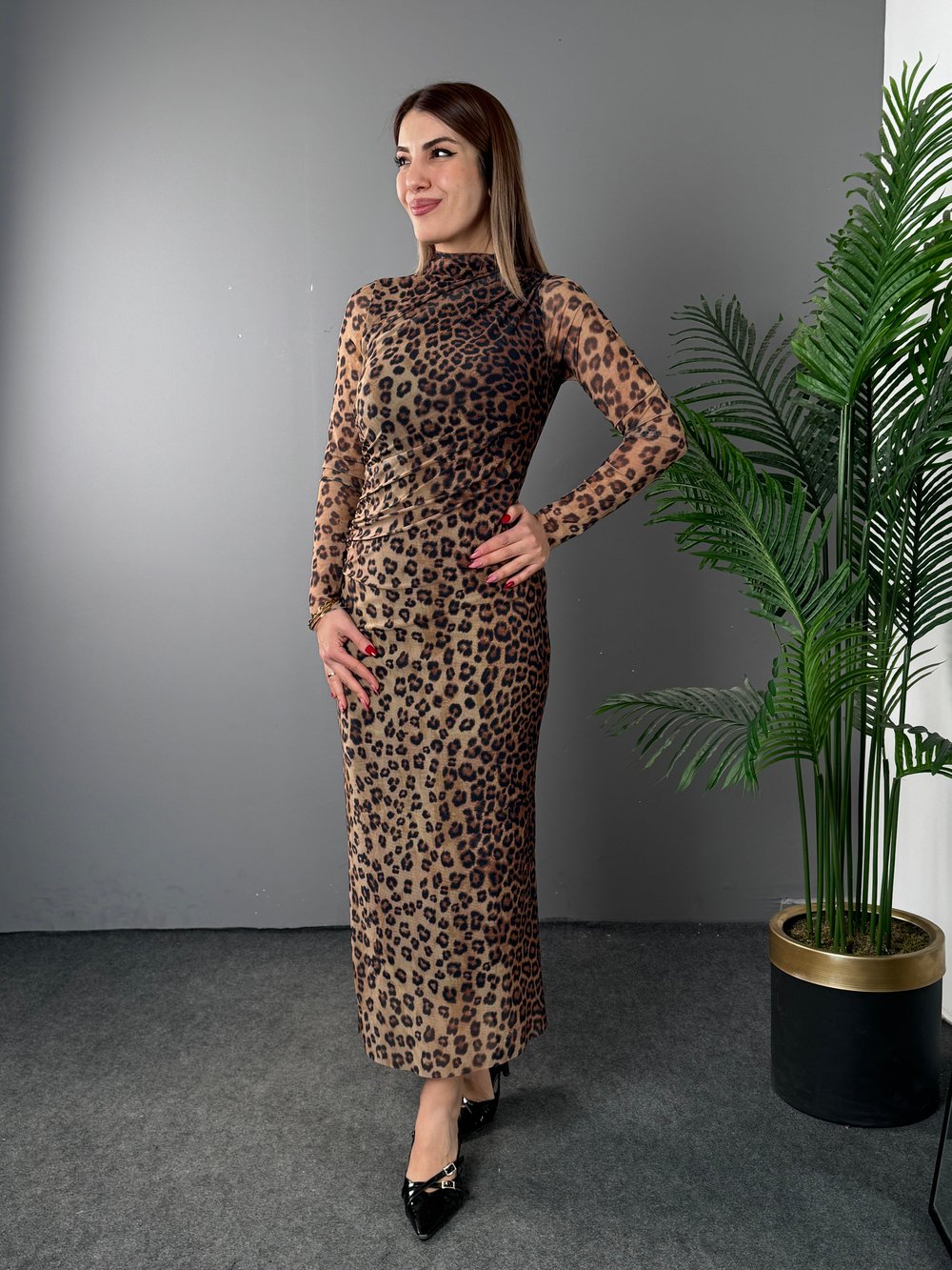 Sir Leopar Astarlı Gipeli Elbise