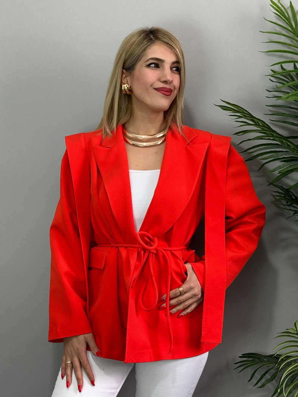 Tia Turuncu Tasarım Blazer Astarlı Ceket 