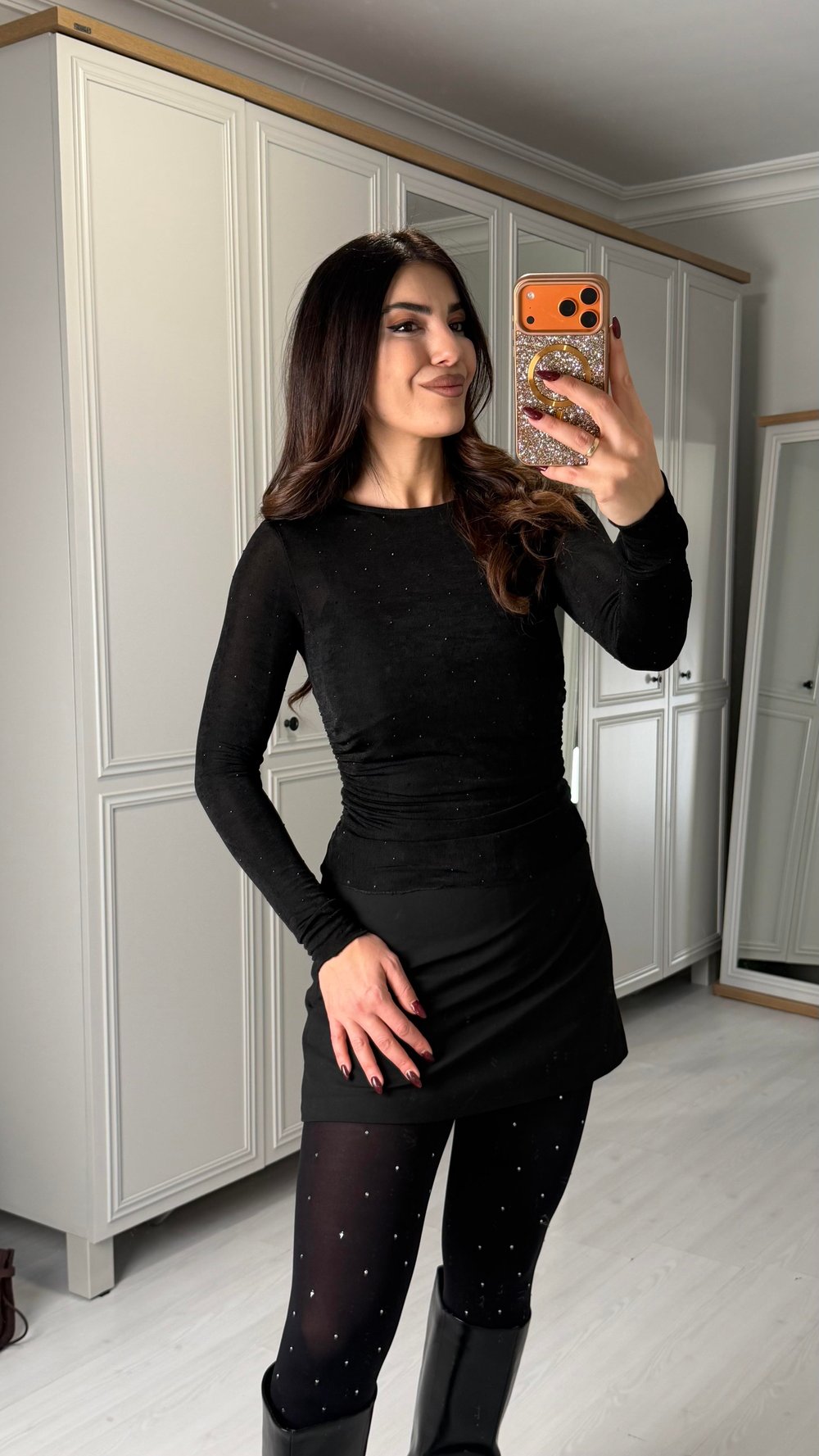 Valeria Siyah Taş İşlemeli Tül Bluz
