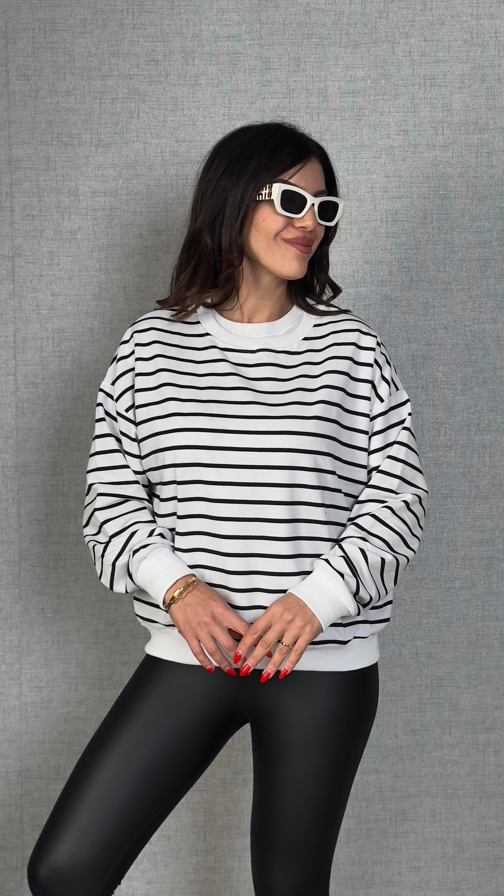 Vanga Beyaz Çizgili Basic Sweatshirt