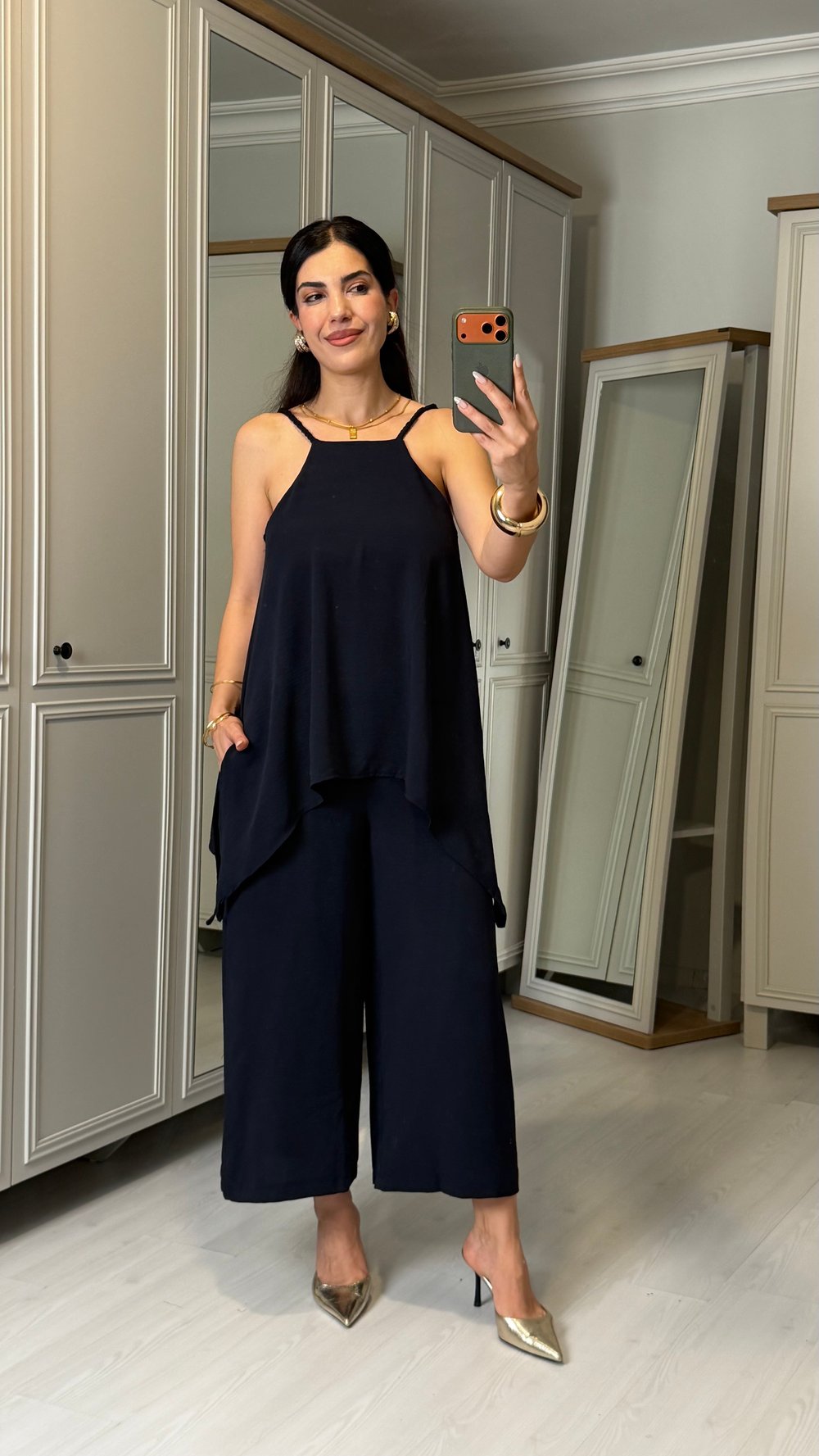 Virca Lacivert Askılı Bluz Detaylı Tulum