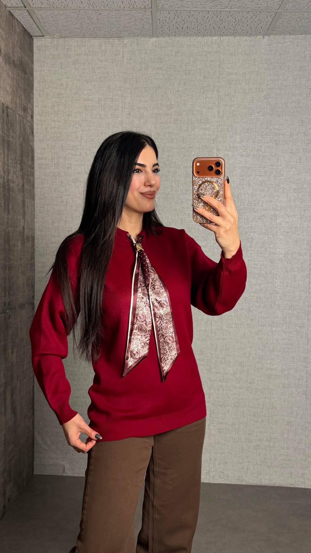 Viva Bordo Fularlı Triko Kazak