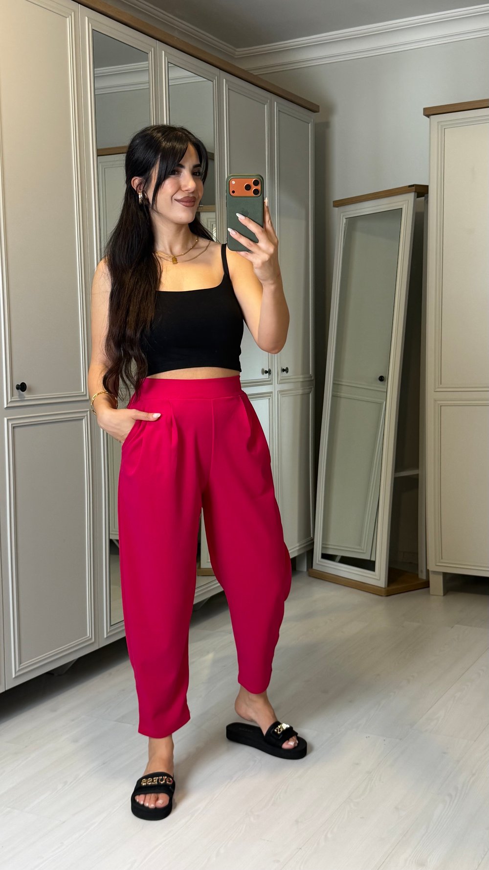 Zenna Fuşya  Krem Harem Pantolon