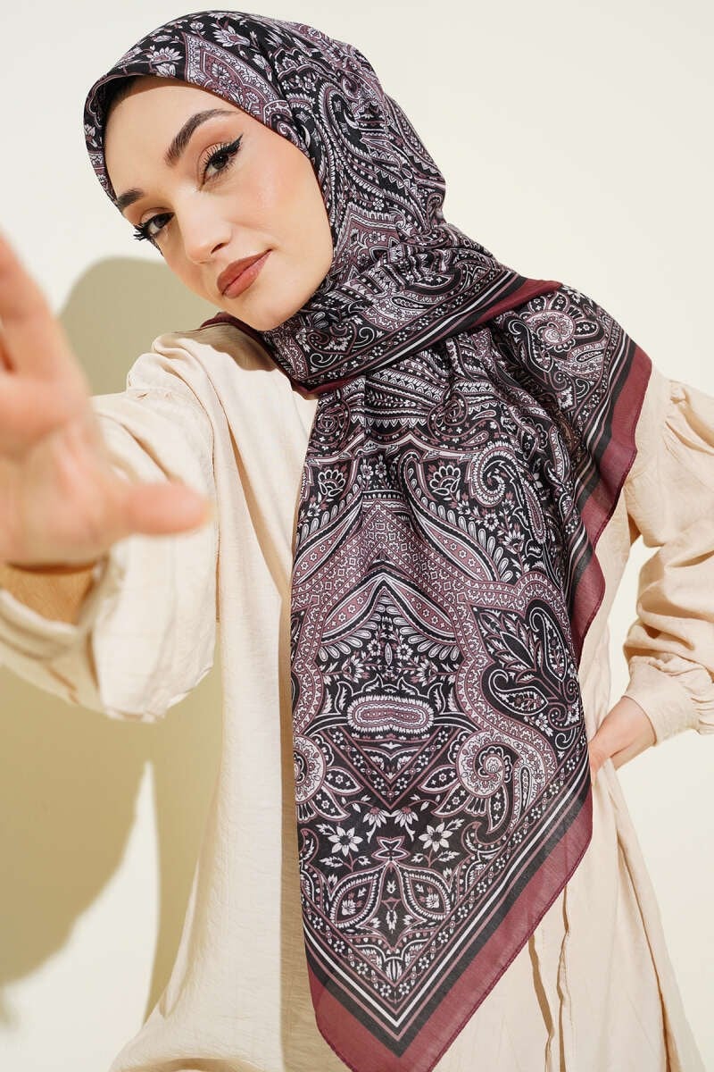 120 cm Etnik Desen Eşarp Bordo