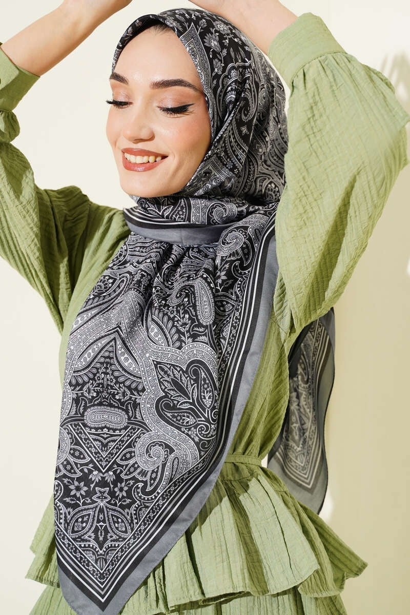 120 cm Etnik Desen Eşarp Füme