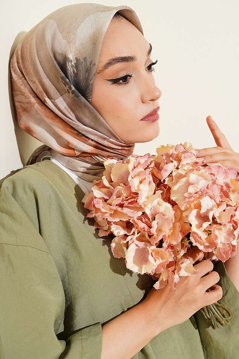120 cm Flower Desen Eşarp Çağla Yeşili