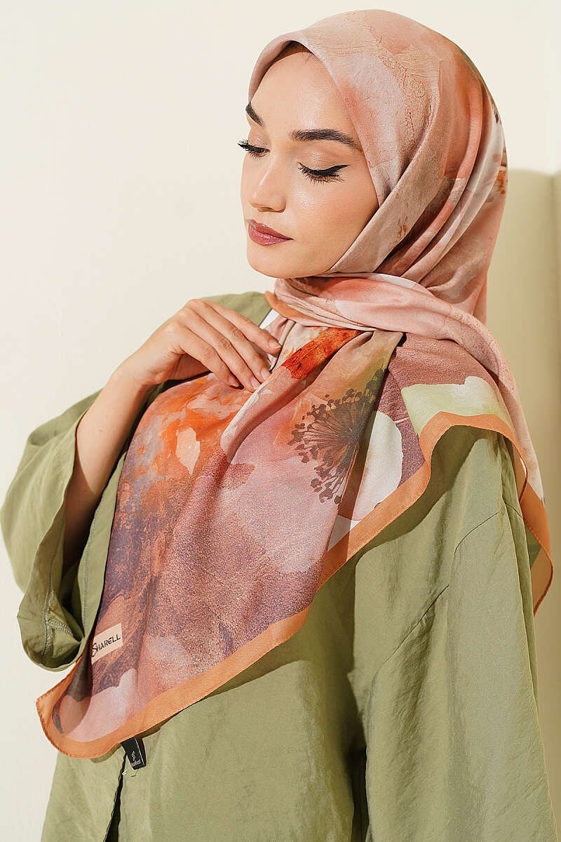 120 cm Flower Desen Eşarp Camel