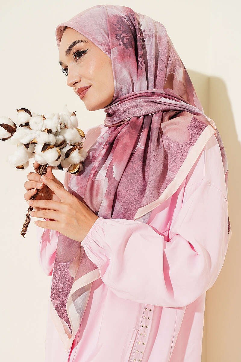 120 cm Flower Desen Eşarp Pudra
