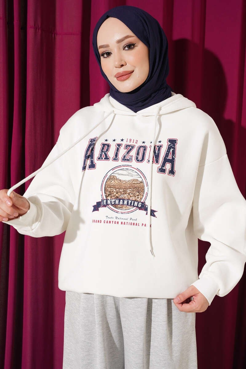 Arizona Yazılı Sweatshirt Ekru