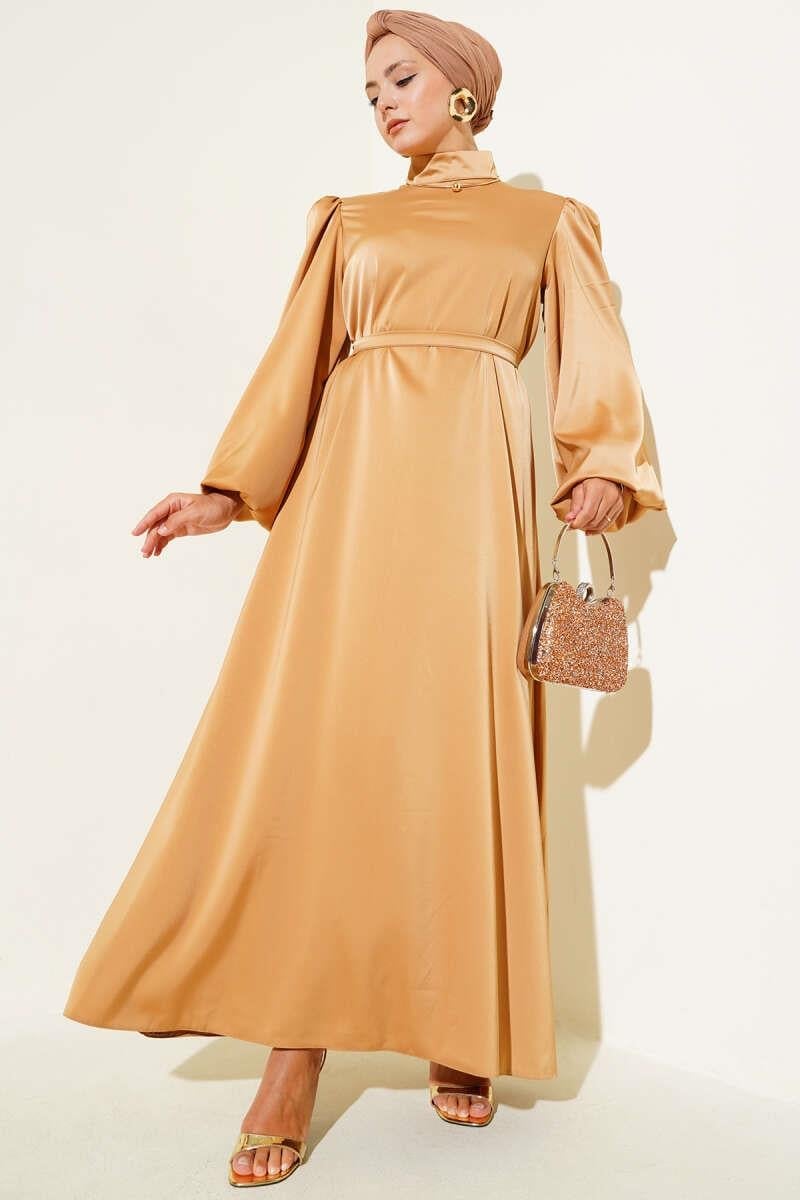 Balon Kol Saten Abiye Camel
