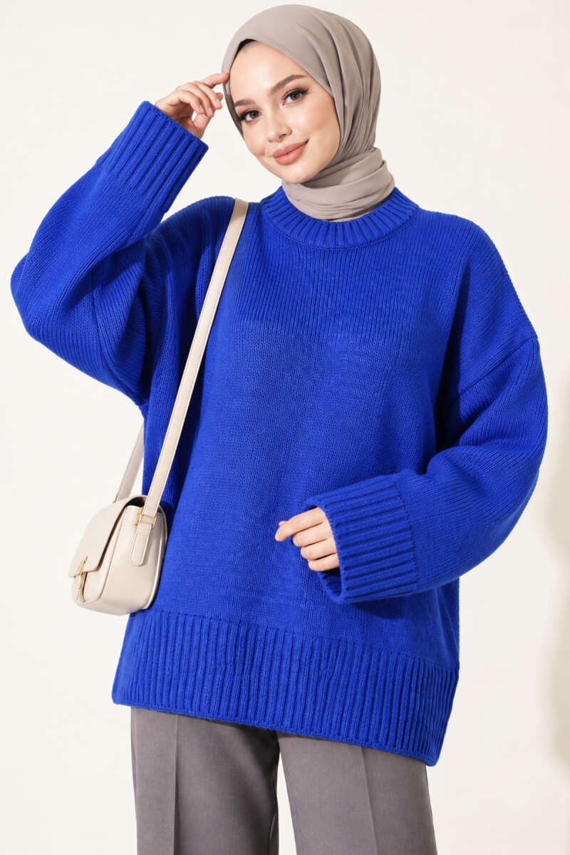 Basic Oversize Triko Tunik Saks