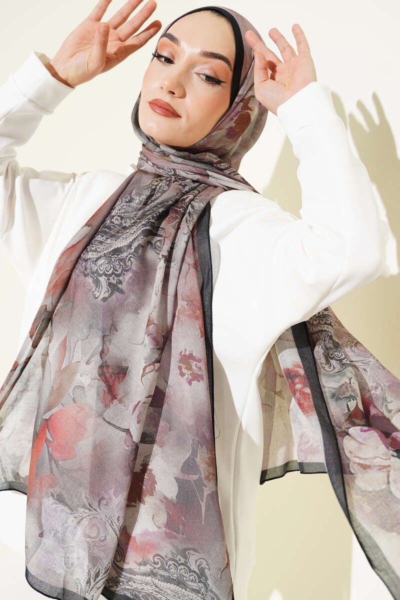 Batik Çiçek Desen Rami Şal Oranj