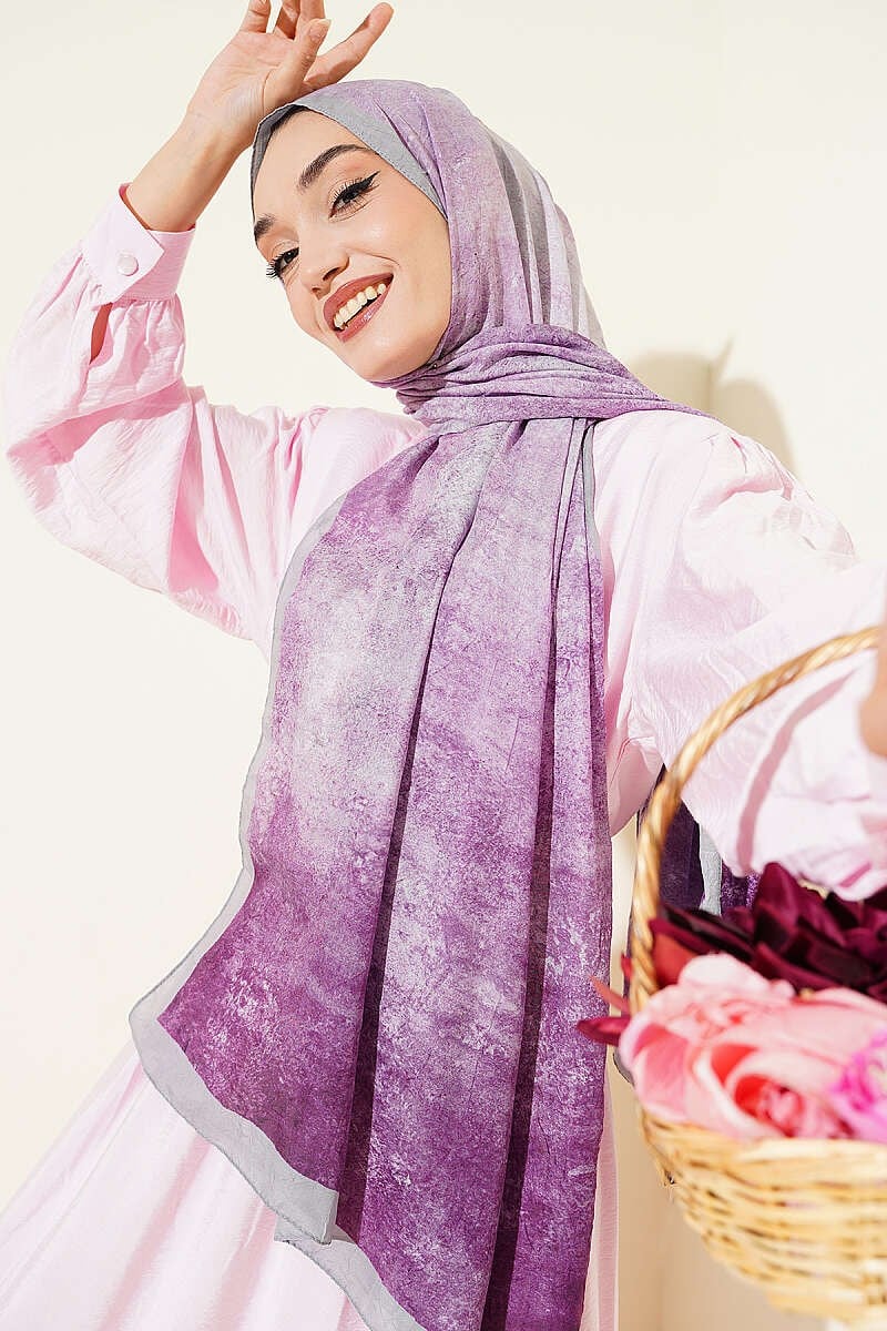 Batik Degrade Bambu Kraş Şal Eflatun