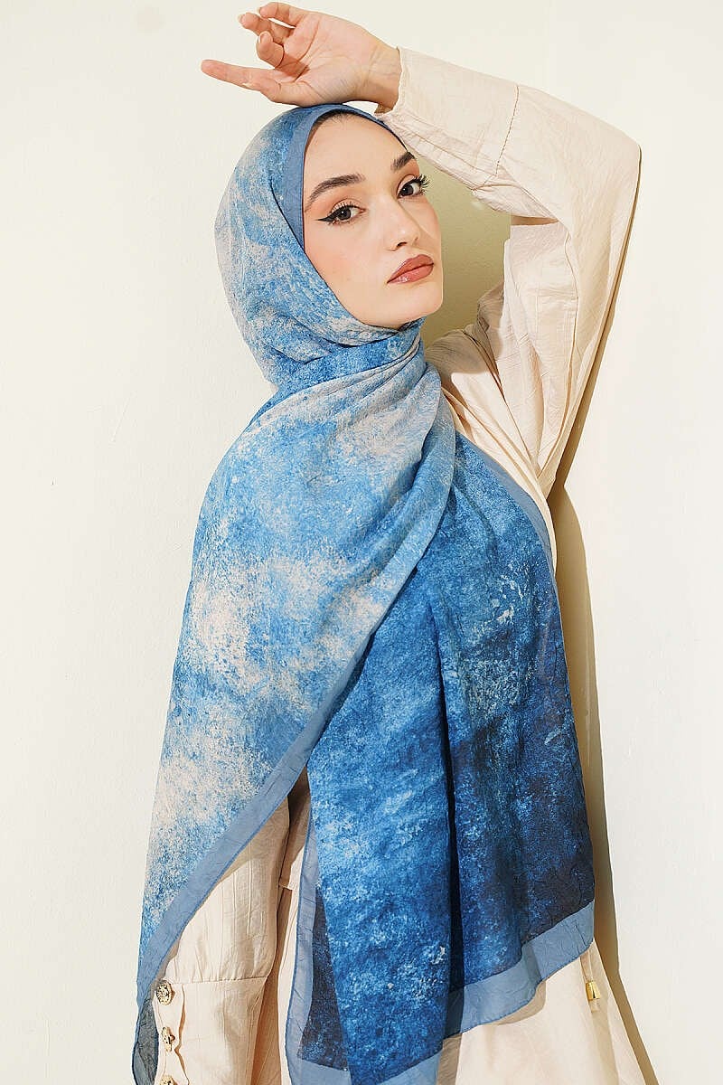Batik Degrade Bambu Kraş Şal Soft Mavi