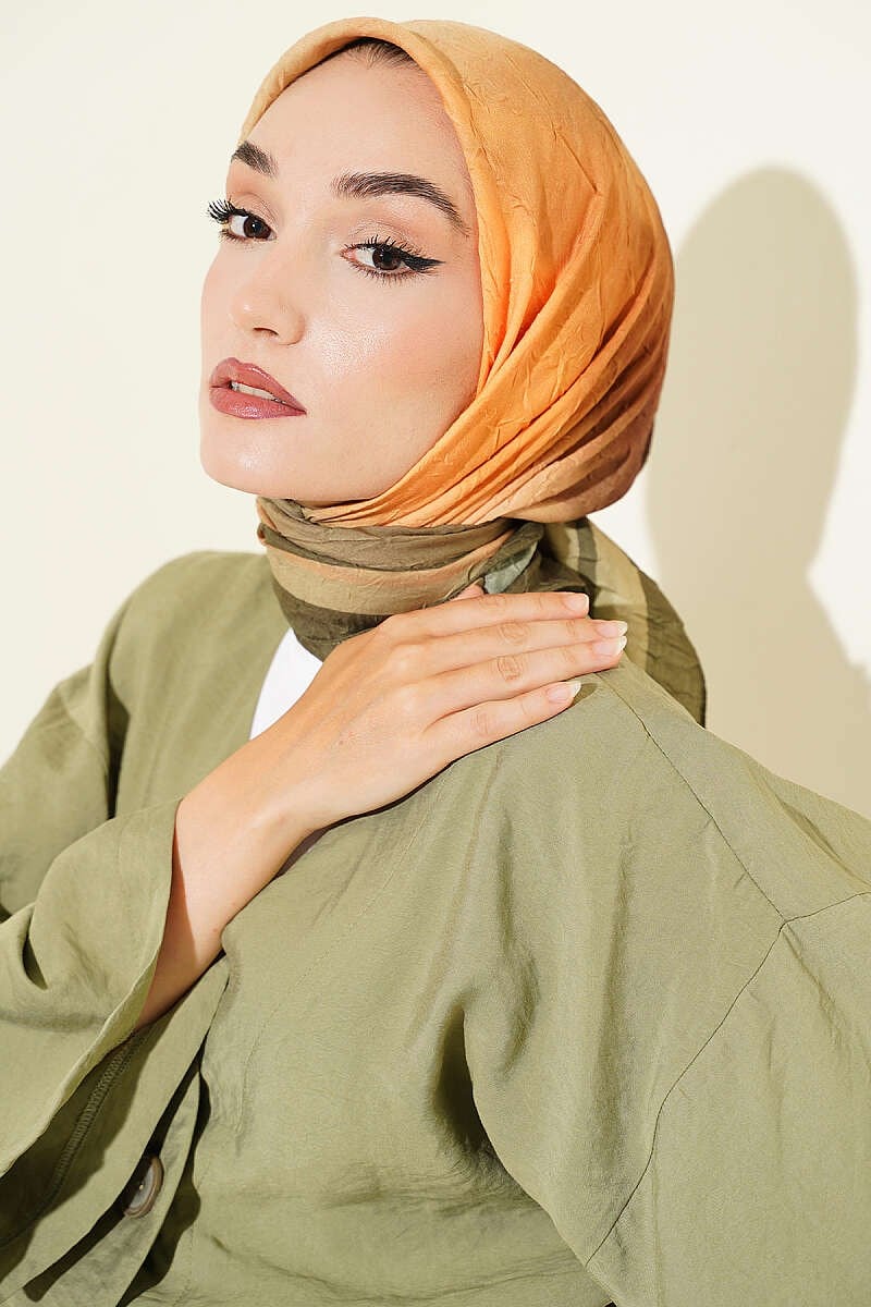 Batik Desen Bambu Kraş Eşarp Haki