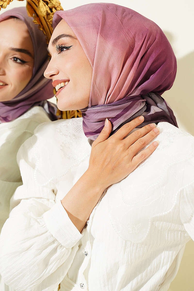 Batik Desen Bambu Kraş Eşarp Mürdüm