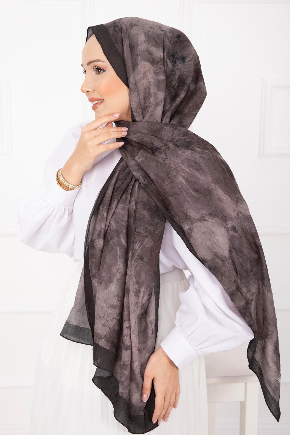 Batik Desen Bambu Şal Serisi Kahve