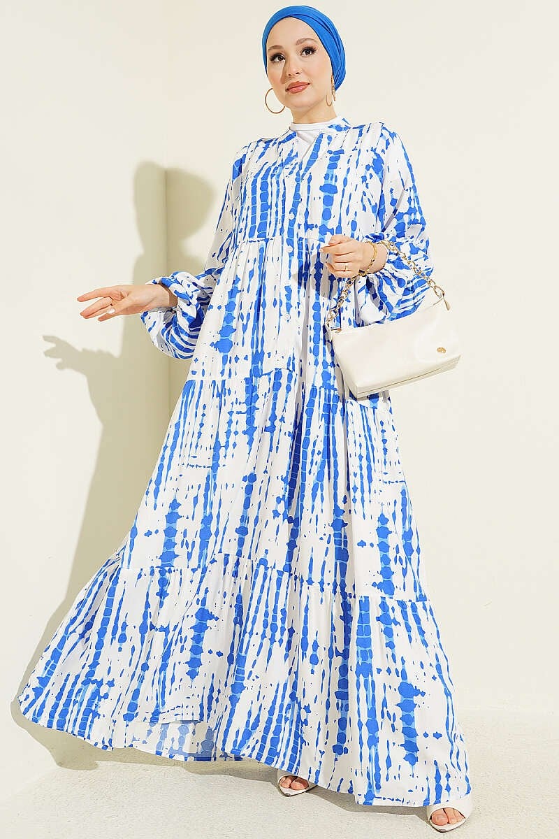 Batik Desen Hakim Yaka Elbise Saks