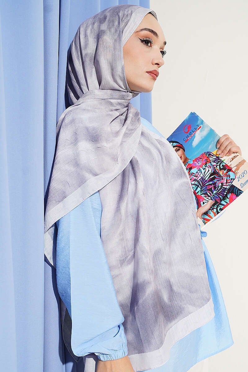 Batik Ebruli Bambu Kraş Şal Gri