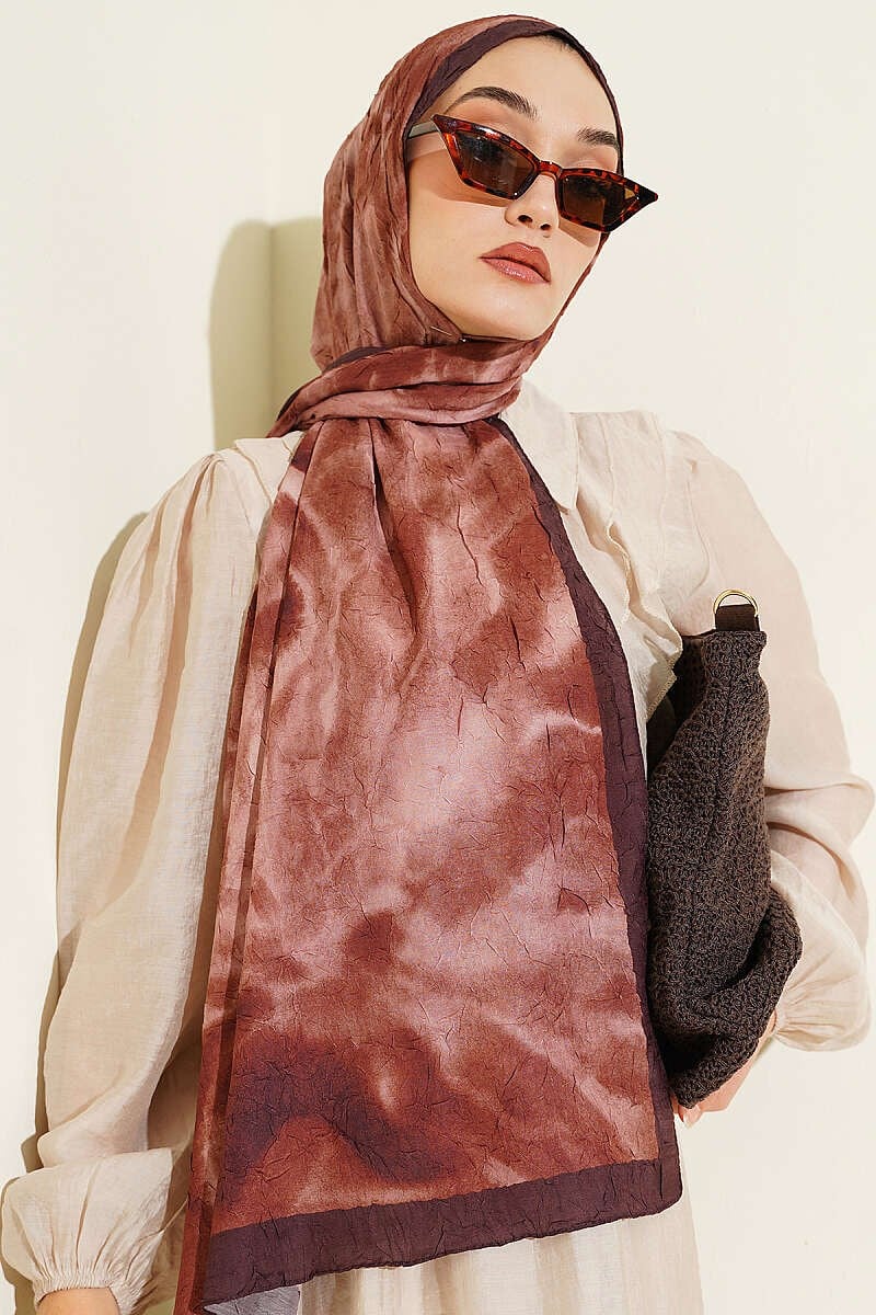 Batik Ebruli Bambu Kraş Şal Kahve
