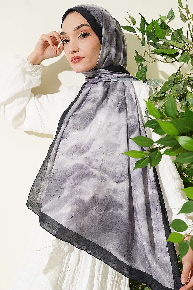 Batik Ebruli Bambu Kraş Şal Siyah