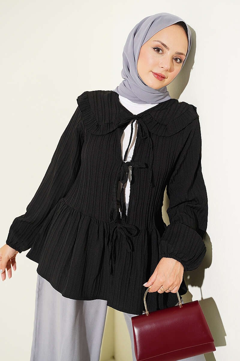 Bebe Yaka Bağlamalı Kimono Siyah