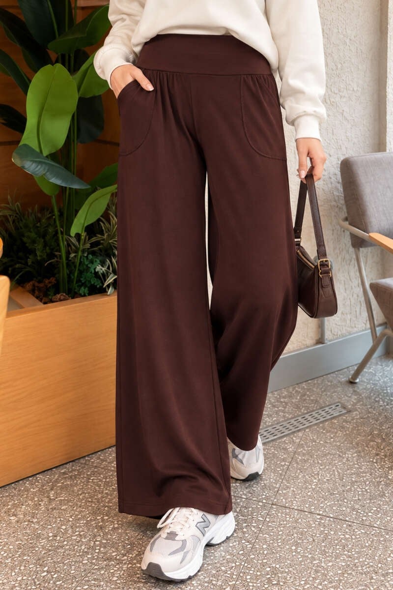 Bel Lastik Detaylı Salaş Pantolon Kahve