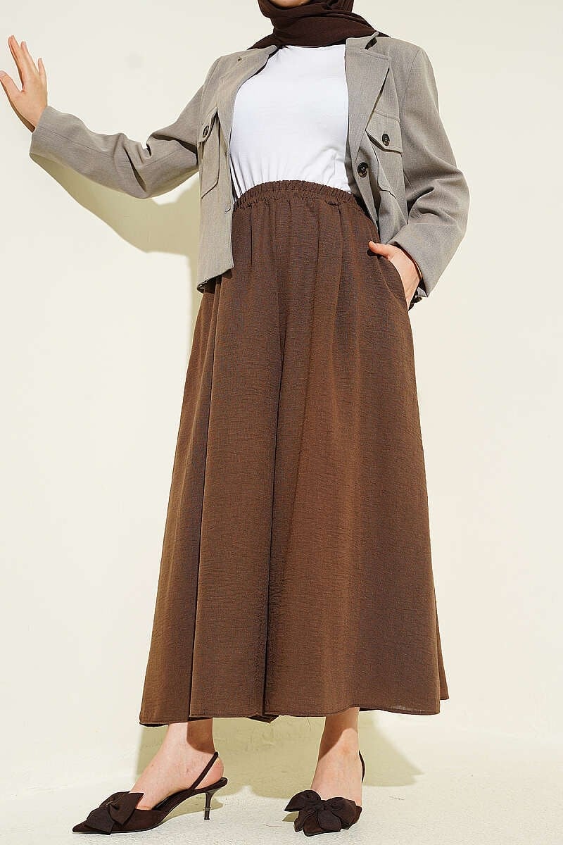 Bel Lastikli Basic Pantolon Etek Kahve