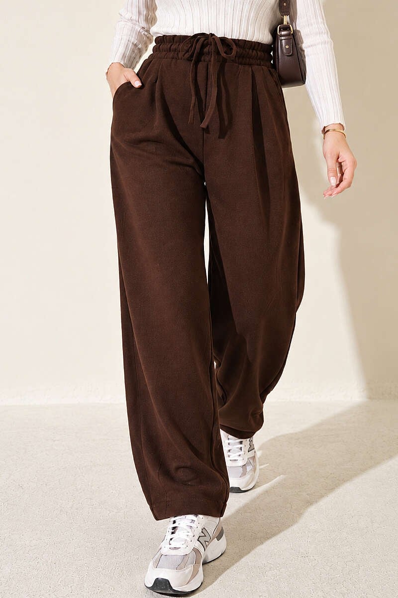 Bel Lastikli Fitilli Salaş Pantolon Kahve