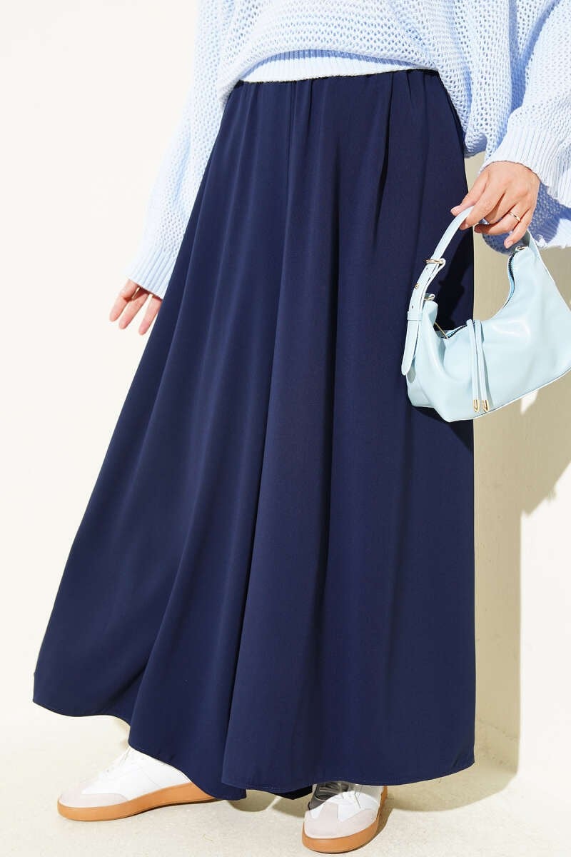 Beli Lastikli Geniş Paça Kumaş Pantolon Lacivert