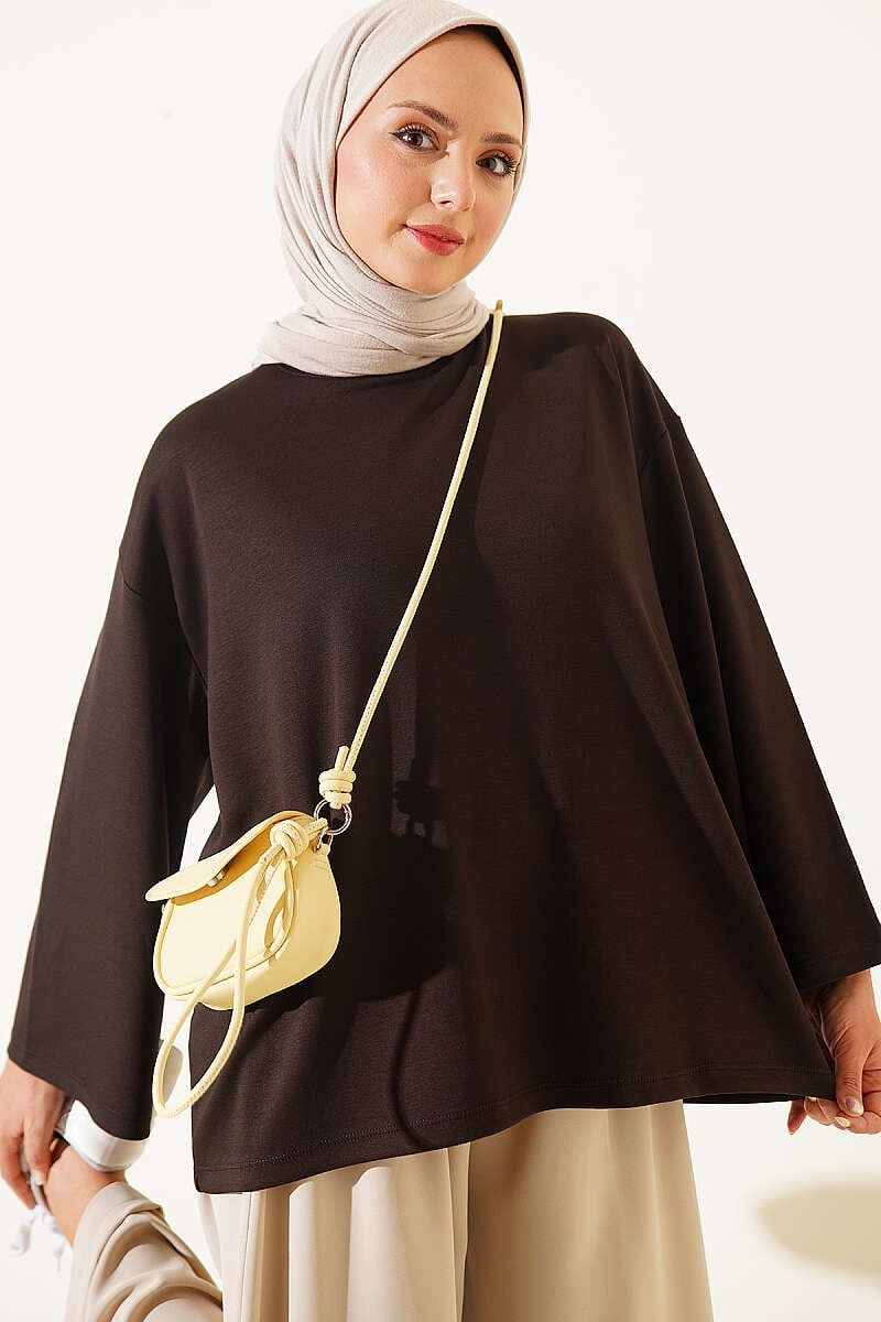 Bisiklet Yaka Basic Loyşa Tunik Kahve
