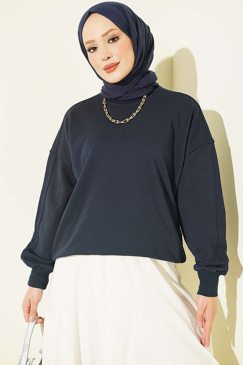 Bisiklet Yaka Basic Tunik Lacivert