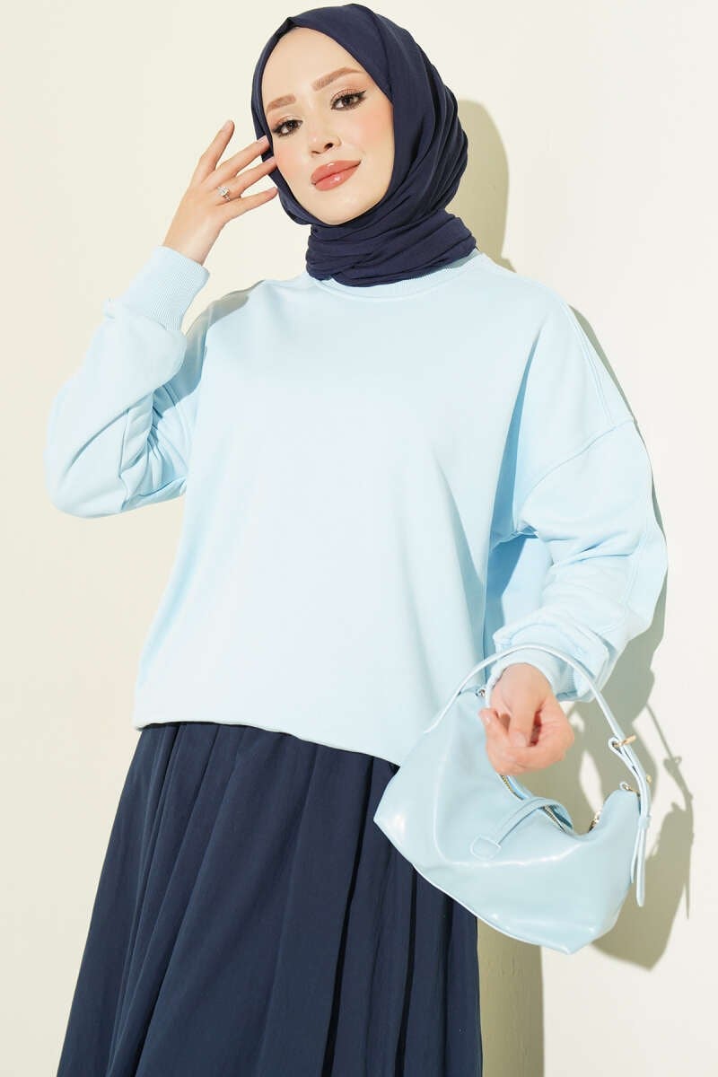 Bisiklet Yaka Basic Tunik Mavi