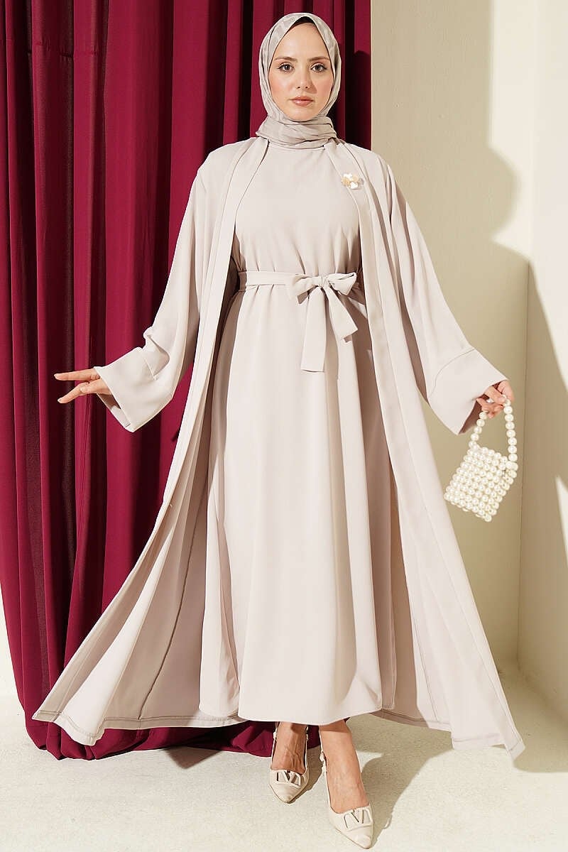 Broş Aksesuarlı Abaya Takım Taş
