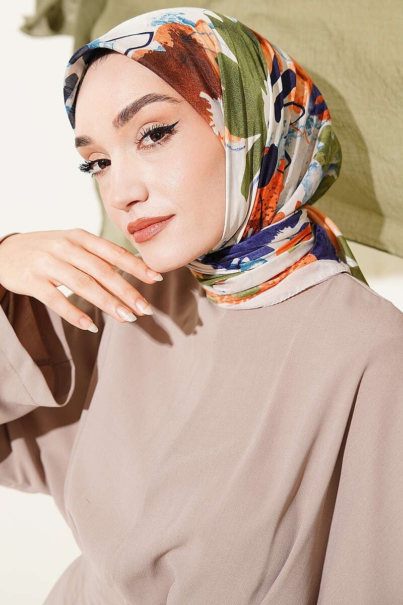 Çiçekli Fırça Desen Elegance Eşarp Bej