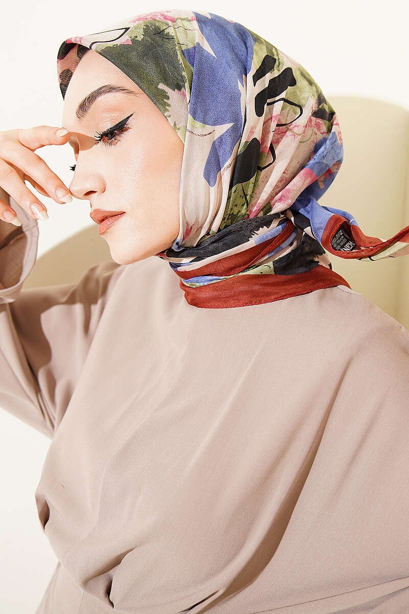 Çiçekli Fırça Desen Elegance Eşarp Kiremit