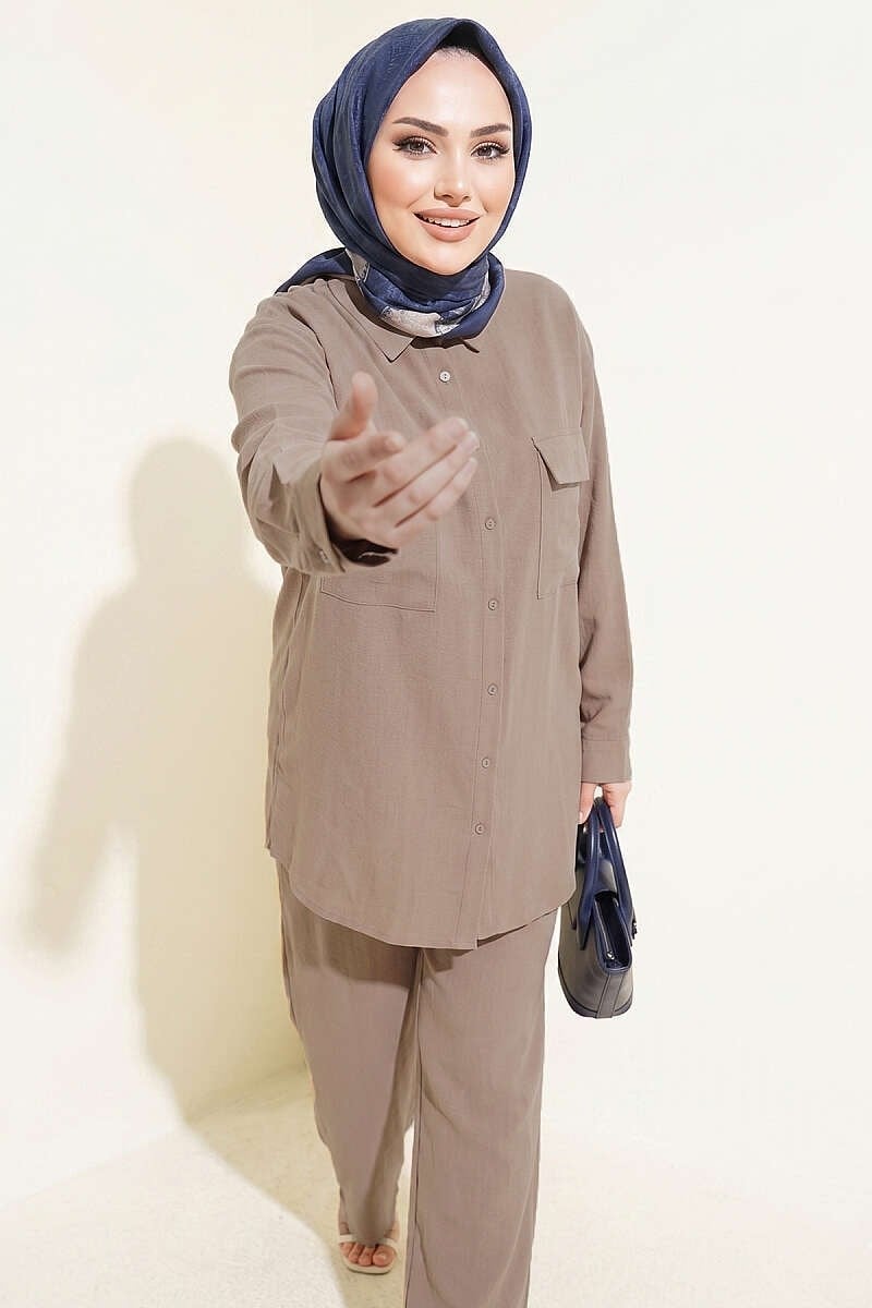 Çift Cepli Basic İkili Takım Bej