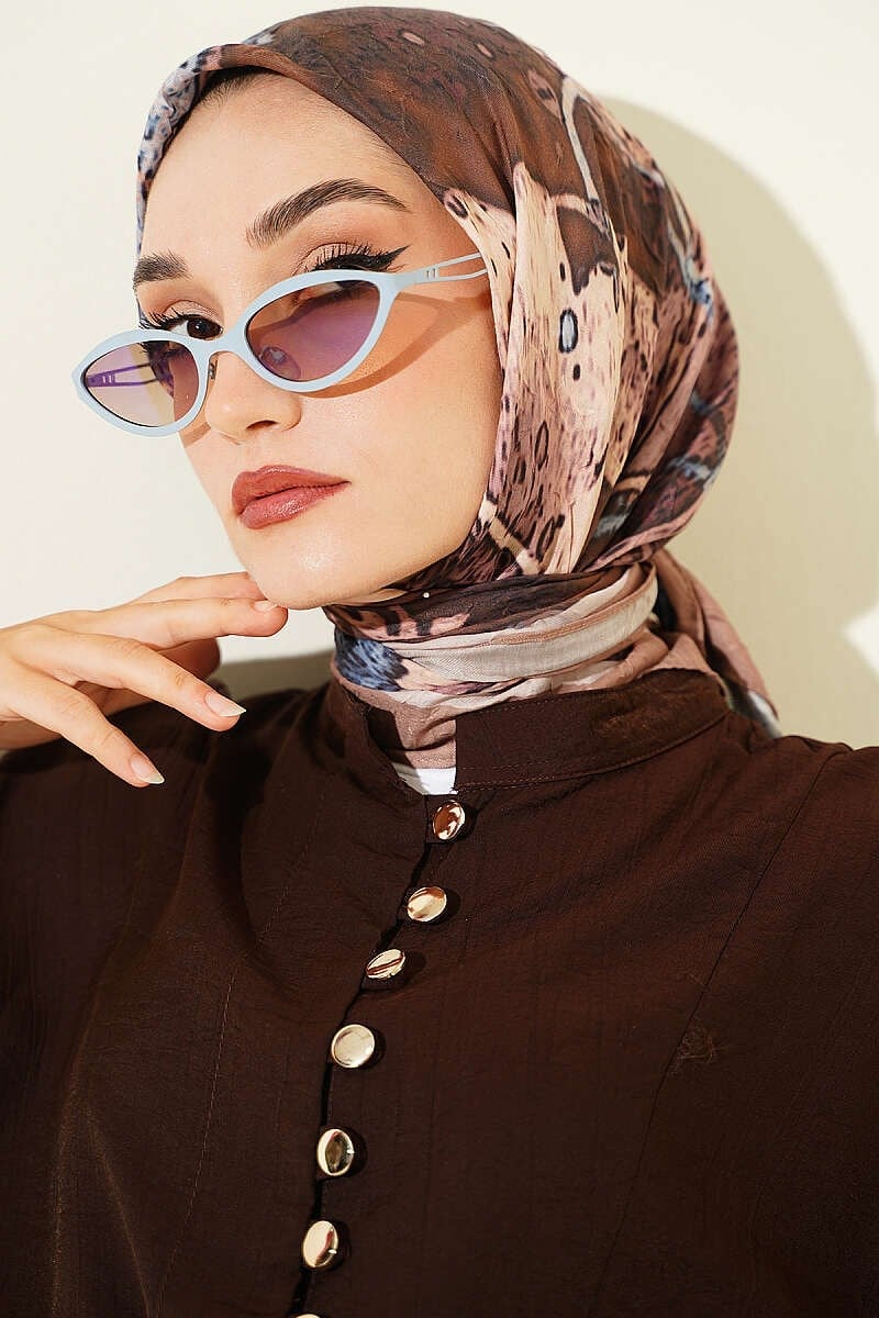 Desenli Ayda Bambu Kraş Eşarp Camel