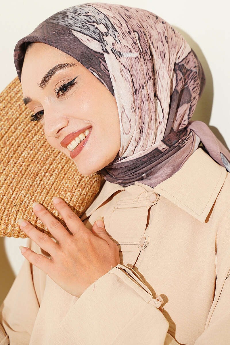 Desenli Ayda Bambu Kraş Eşarp Soft Kahve