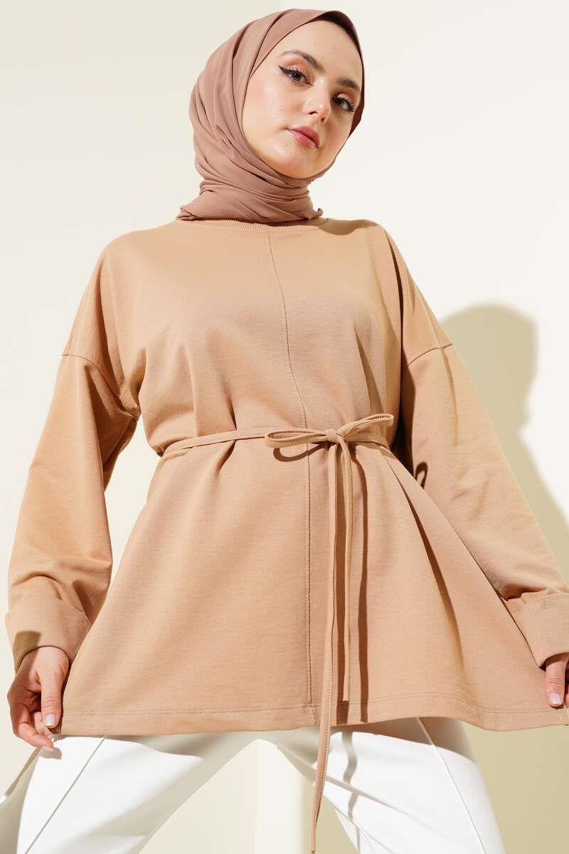 Duble Kol İp Bağcıklı Tunik Camel